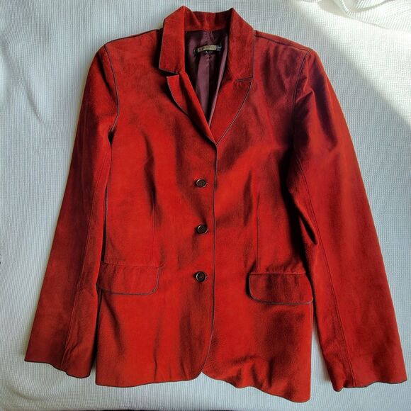 Vintage ROZAE NICHOLS Red Suede Jacket Size L Designer 3 Buttons Genuine Leather - Picture 7 of 10